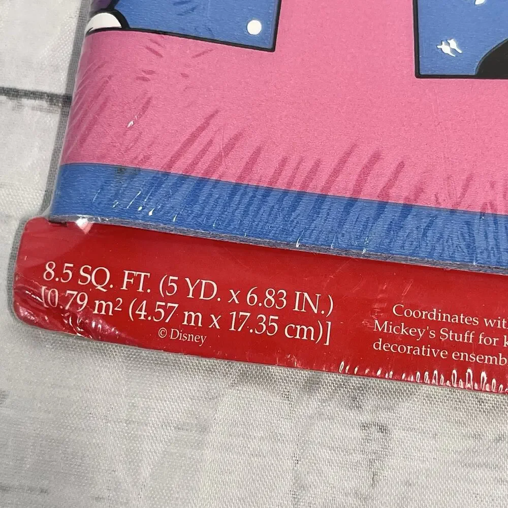 Vintage 2pc Borden Self Stick Border Mickey's Stuff Minnie Mouse Pink--10 yds